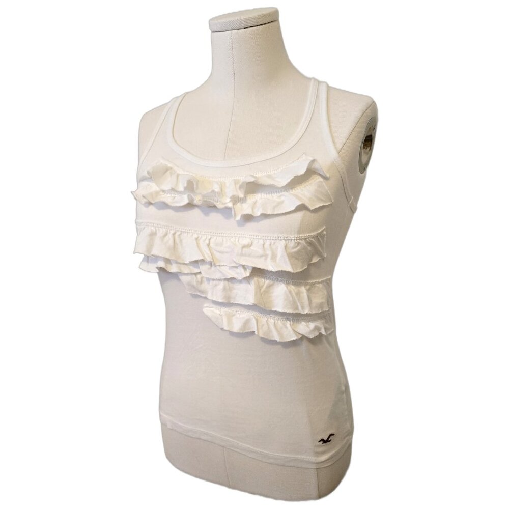 Vintage Y2K Hollister White Tank Top Ruffles Coquette Bella Swan Summer Sz XS
